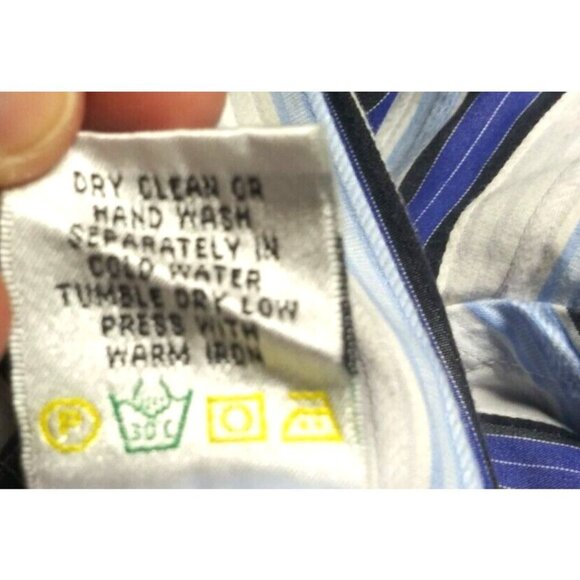 BUGATCHI UOMO Shirt Sz M Striped Flip Cuffs geometric print blue white LS Cotton - Picture 9 of 10